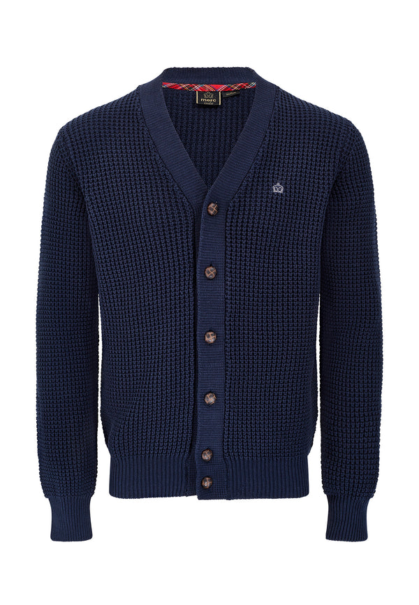 Colour_Navy|Grayson Waffle Texture Knitwear Mens Cardigan in Wine