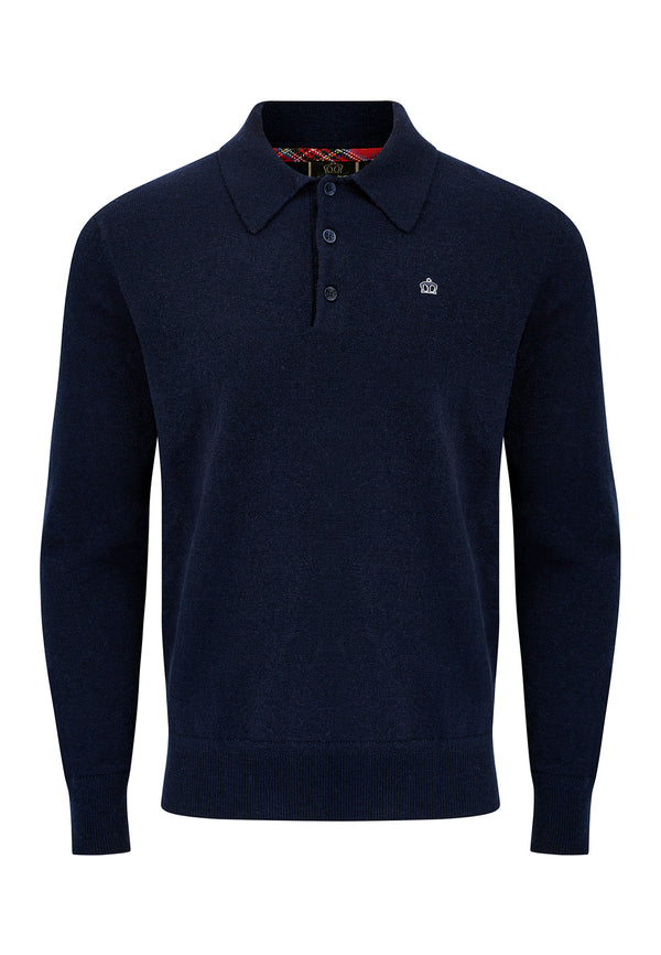 colour_Navy|Grey Merino Wool Blend Knitted Polo by Merc London