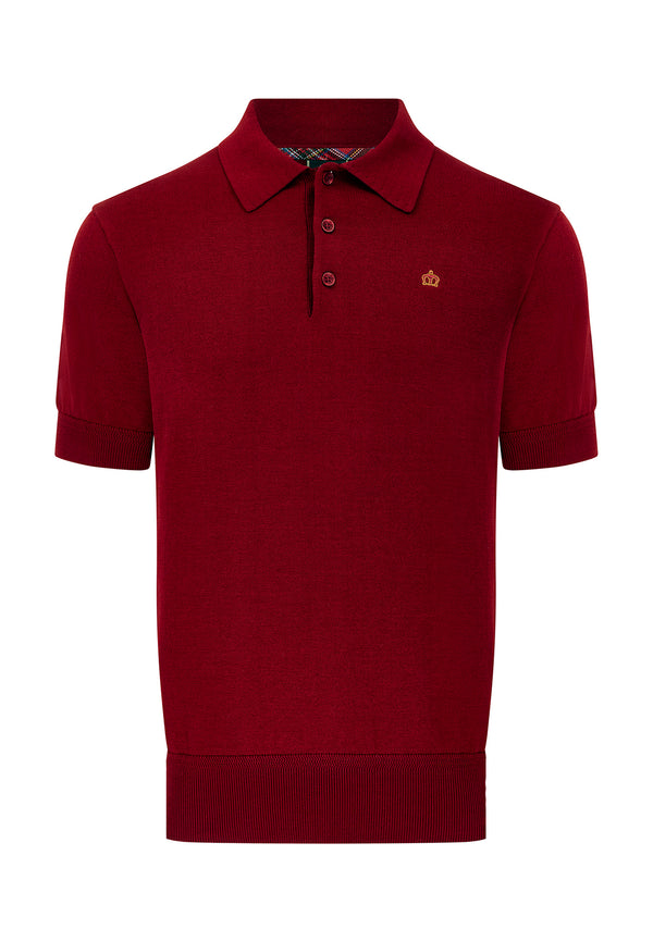 colour_Burgundy|Super Soft Knitted Polo Shirt In Dark Blue by Merc