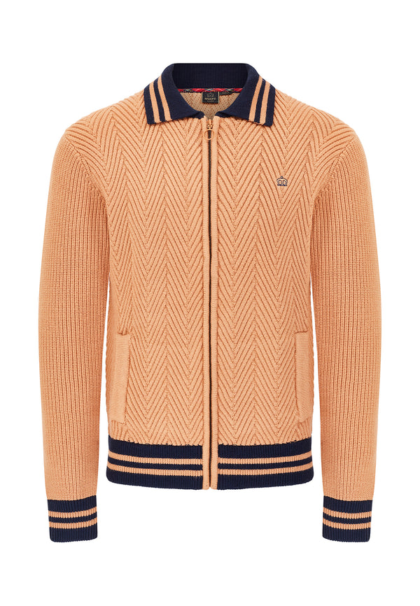 colour_Tan|Zipped Cardigan