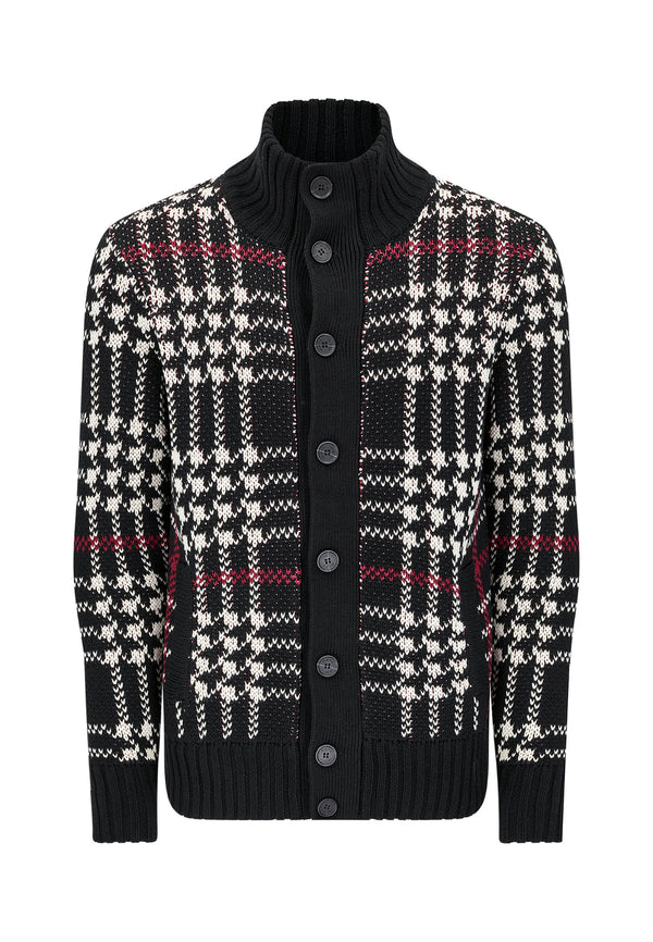 colour_Black|Houndstooth Check Black  Cardigan